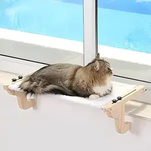 Sturdy, Durable, Adjustable Wooden/Metal Frame Hammock - Easy-to-Install Windowsill Perch for Big Cats