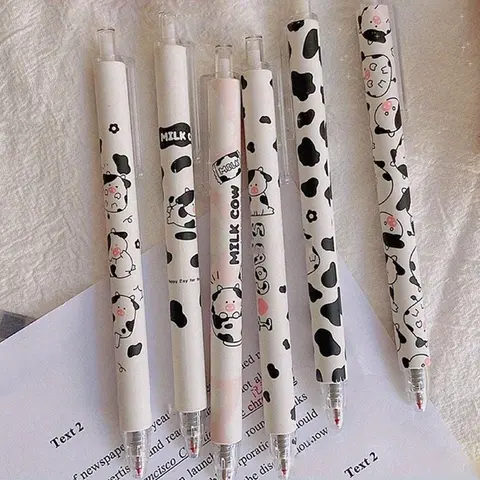 Cartoon Cow Pattern Gel Ink Pens, Ballpoint Pen Set, 6/12/18/24pcs Portable Large Capacity Signature Pen, Writing Pen for Office School Student, Unique Pens, Cool Pens, Office Stationery & Supplies