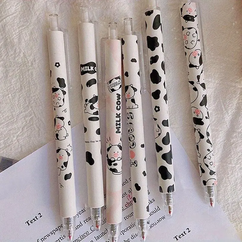 Cartoon Cow Pattern Gel Ink Pens, Ballpoint Pen Set, 6/12/18/24pcs Portable Large Capacity Signature Pen, Writing Pen for Office School Student, Unique Pens, Cool Pens, Office Stationery & Supplies