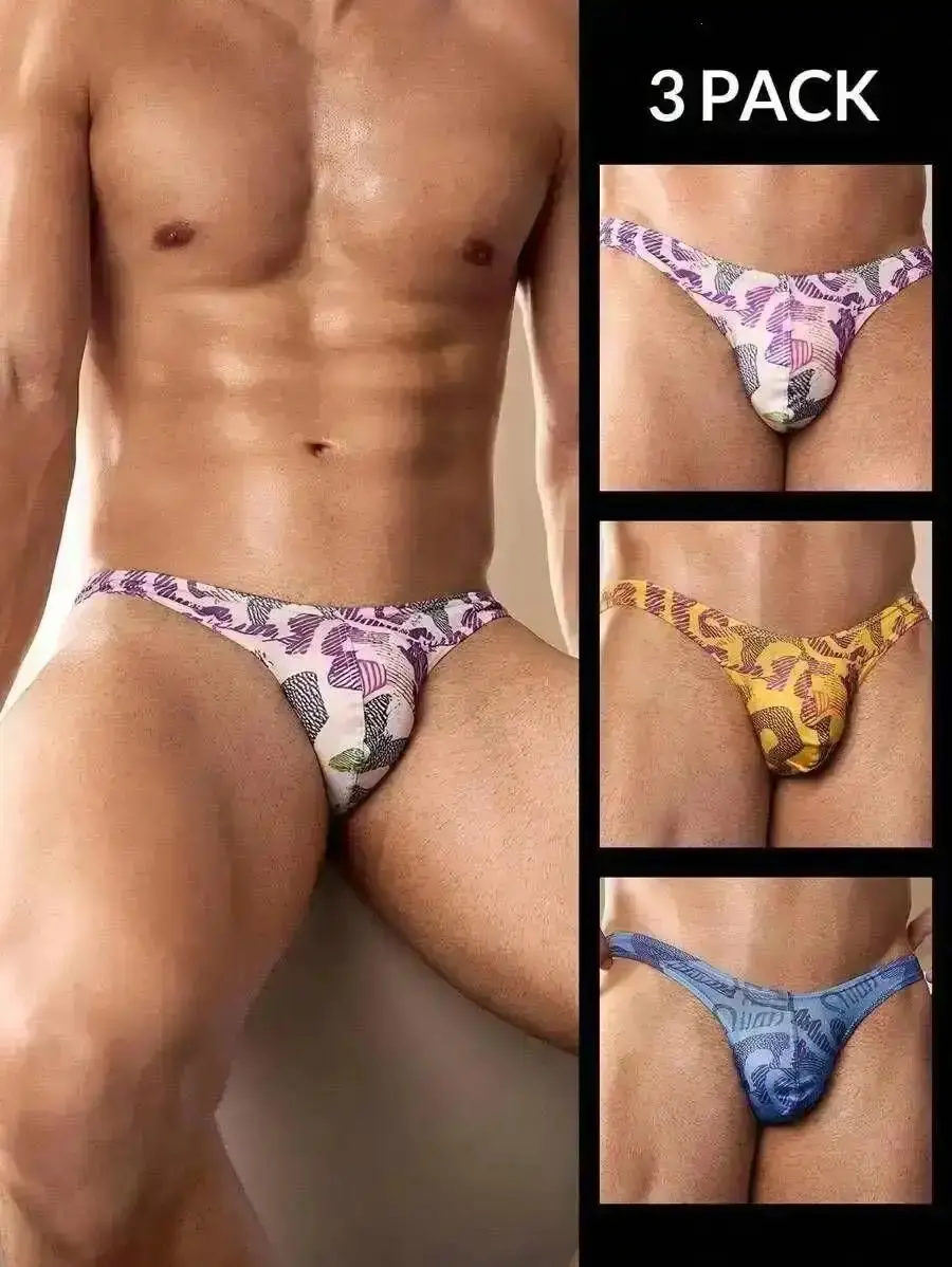 KRYPT 3pcs/Pack Men's Fashionable Hoe Print Briefs Multipack Underwear