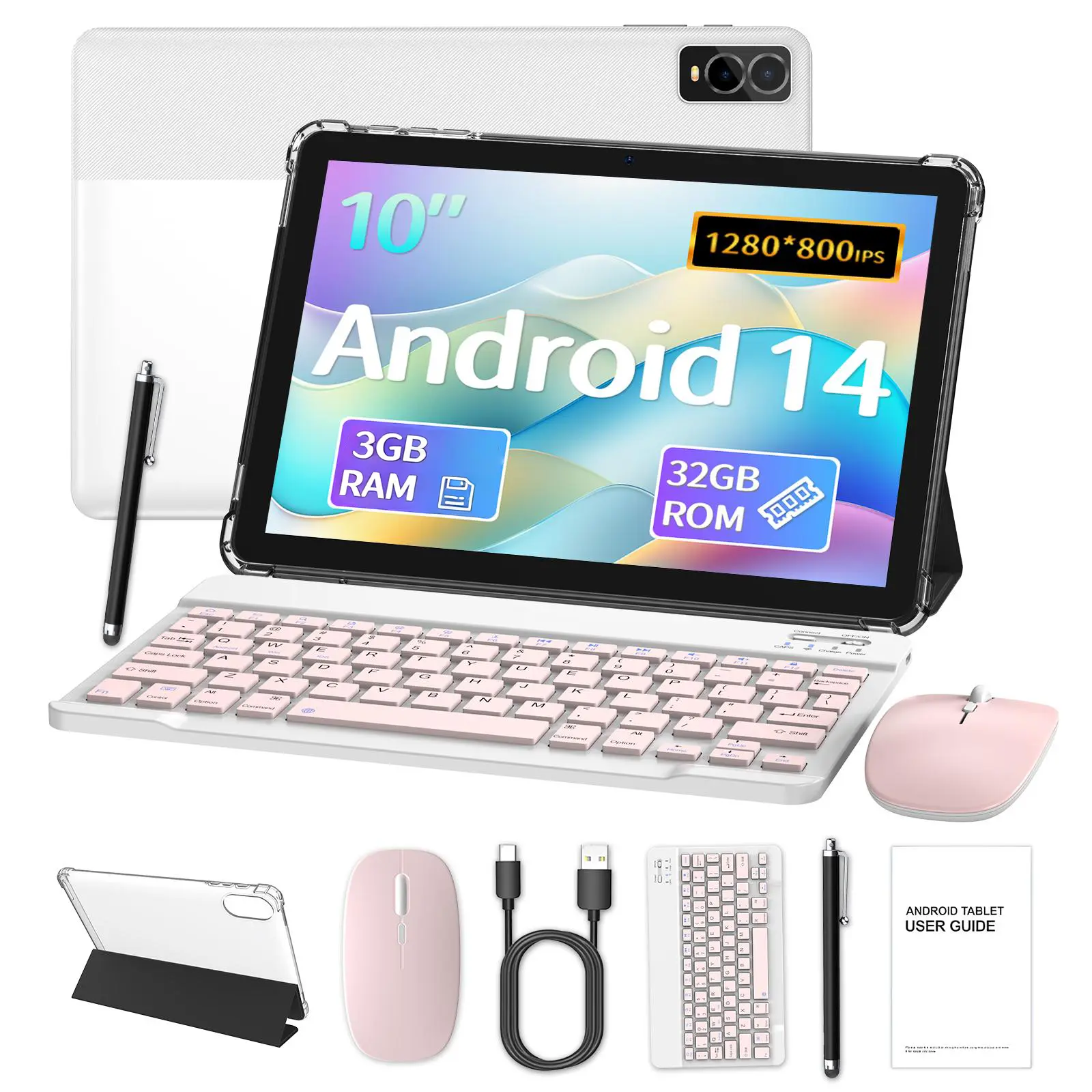 10 Inch Android 14 Android Tablet, Octa-Core Processor, 3GB RAM+32GB ROM, 1280*800 IPS Display Touchscreen, 2+2MP Dual Cameras, WiFi Enabled, Optional Keyboard Mouse Case & Non-Electric Stylus, Halloween Gift