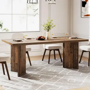 TRIBEWOOD 63-inch Dining Table for 4-6, Farmhouse Kitchen Table with Large Tabletop, Rectangular Dinner Eating Table for Dining Room, Living Room, Kitchen aesthetic