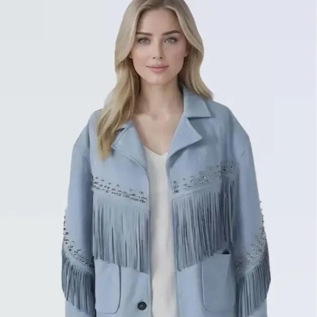 Women's Bohemia Vegan Suede Cowgirl Jacket Fringe Trim Cardigan Womenswear