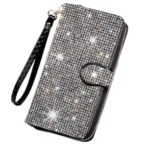 Diamond Diva Bling Wallet Wristlet - Available in Silver or Black with Sparkling Diamond Accents and Convenient Wrist Strap