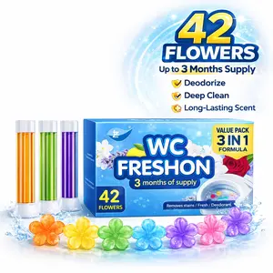 WC Freshon Toilet Freshener Gel Stamp for Bathroom Flush Activated Cleaner Value 3 Pack 42 Flowers Up to 3 Months Supply