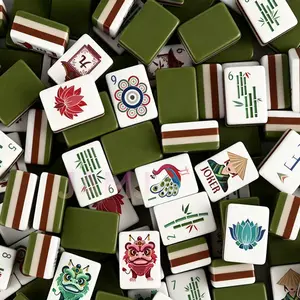 Premium Green Aesthetic Mahjong Set Tiles, Modern Design, Game Night Essential, Beginner-Friendly & Fun For All,Perfect Gift For Friends & Family, Family Board Game, Fun Tabletop Game