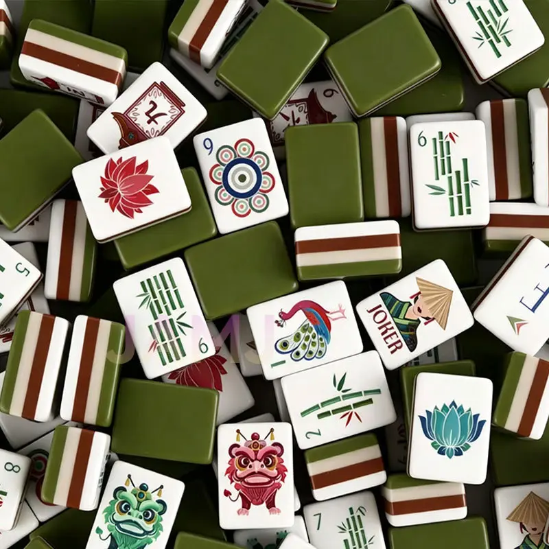 Premium Green Aesthetic Mahjong Set Tiles, Modern Design, Game Night Essential, Beginner-Friendly & Fun For All,Perfect Gift For Friends & Family, Family Board Game, Fun Tabletop Game