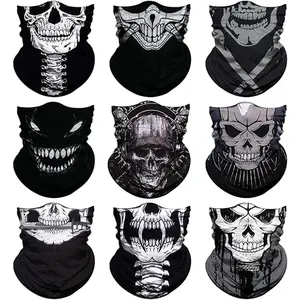 Venswell Neck Gaiter Face Mask Men Women,Seamless Bandana Rave Face Cover Scarf Mask,Balaclava,Headband, Head Wrap,Head，Gothic style, skulls, demons—must-haves for Halloweenwear 9pcs