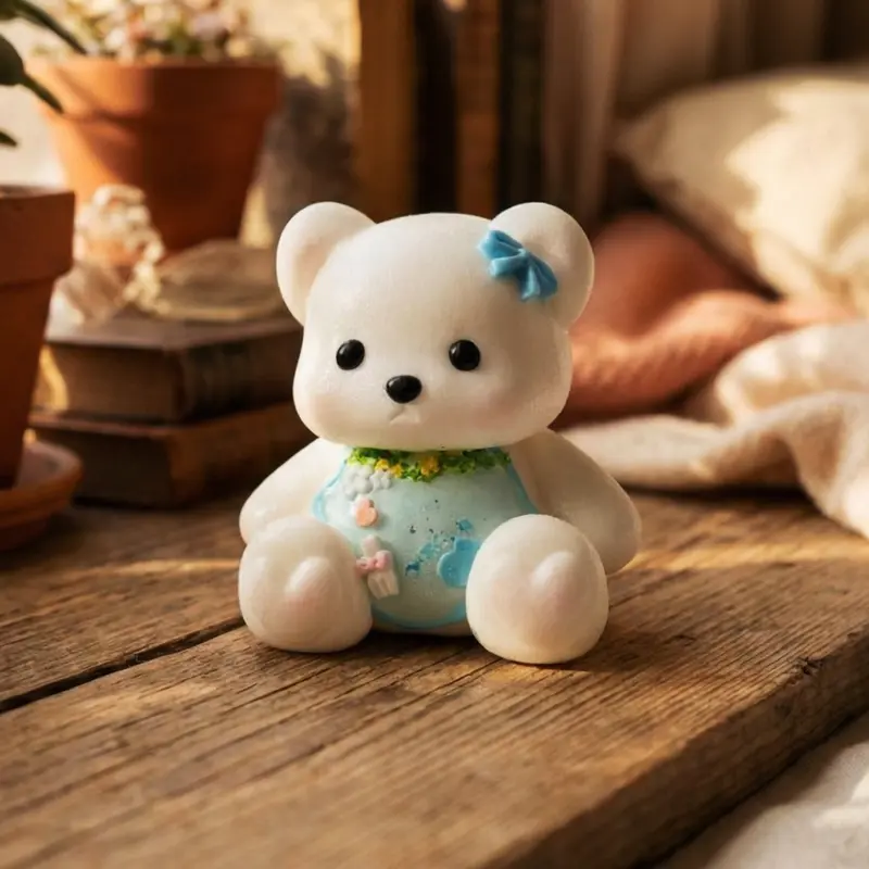 Pawtoto Blue Bear Garden Scarf Squishy Toy, Handmade Food-Grade Silicone, Creamy Clay Feel, Soft Sensory Fidget, Stress Ball Squishy, Quick Rebound #Summervibes