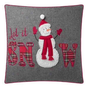 Christmas Snow Applique Throw Pillow Cover Snowman Pillow Case Square Cushion Cover for Sofa Bed Living Room Couch Chair Home Decor 18 x 18 Inches