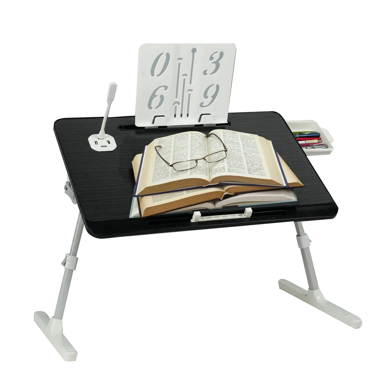 Laptop Stand for Bed, Adjustable Height and Angle, Laptop Desk with USB Port and Drawer, Bed Desk for Reading and Writing, Laptop Table for Bed, Couch