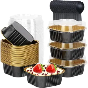 10oz Mini Cake Pans With  40 Pack,  Foil Square Cupcake Liners Brownie Baking Cups,Disposable 4"x4" Large Cupcake Pan, Muffin Tin Ramekins Holders-Black In