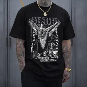 Rob Zombie The Great Satan 2026 T-Shirt Menswear Top Heavy Cotton Unisex Oversize Industrial Metal Heavy Metal Rock Band Vintage Horror Graphic Streetwear Cotton Tee for Men and Women Fans