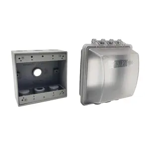 2-Gang Weatherproof Exterior in Use Outlet Cover and Box Kit - Double Gang Metallic Electrical Outlet Box with Three 1/2-Inch Holes and UL Extra Duty, Lockable, in Use Outdoor Outlet Cover