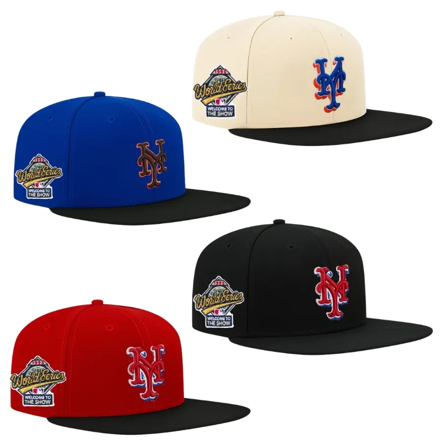 New Era New York Mets Snapback Cap NY Mets World Series 1995 Welcome To The Show Side Patch MLB Baseball Hat Adjustable Flat Brim Black Blue Red Cream Embroidered Logo Streetwear Hip Hop Unisex Limited Edition