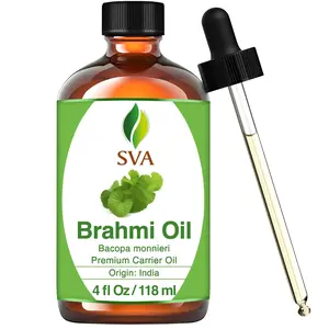 SVA Brahmi Oil - 4 Fl Oz – 100% Natural Cold Pressed Brahmi Oil - for Face, Skin Care, Hair Care, Scalp Massage & Body Massage – Carrier Oil with Dropper