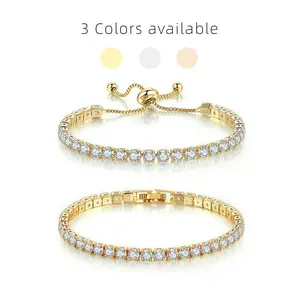 NOKMIT 14K Gold Plated 4mm Cubic Zirconia Set, Bracelet,2-pec,Summer Rhinestone Decorated Trendy Bangle,Classic Tennis Bracelet Hypoallergenic Gold Bracelets for Women,Minimalist Aesthetic Jewelry Gift