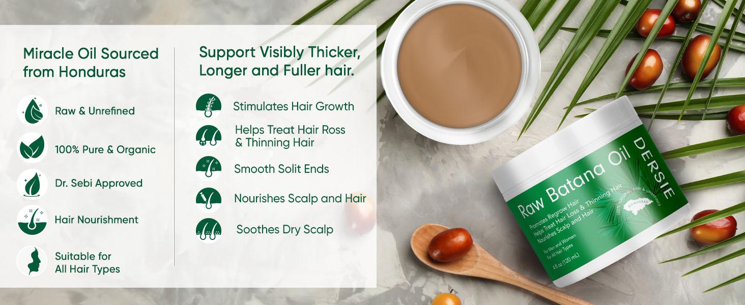 Raw Batana Oil for Hair Growth:  Batana Oil Sourced from Honduras - Promotes Thicker & Stronger Hair for Women & Men 4 FL OZ