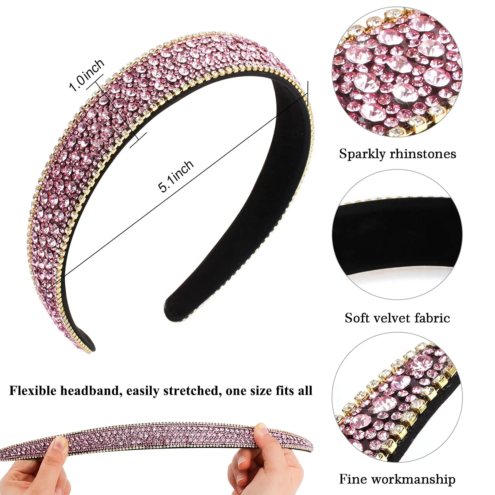 Set of 4 Rhinestone Headband,Fashion Headband for Women with  display picture 2