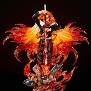 Demon Slayer Mugen Train Kyojuro Rengoku Statue 30cm Flame Breathing 9th Form Collectible Perfect for Anime Fans with Free Gifts Figurine Set Display