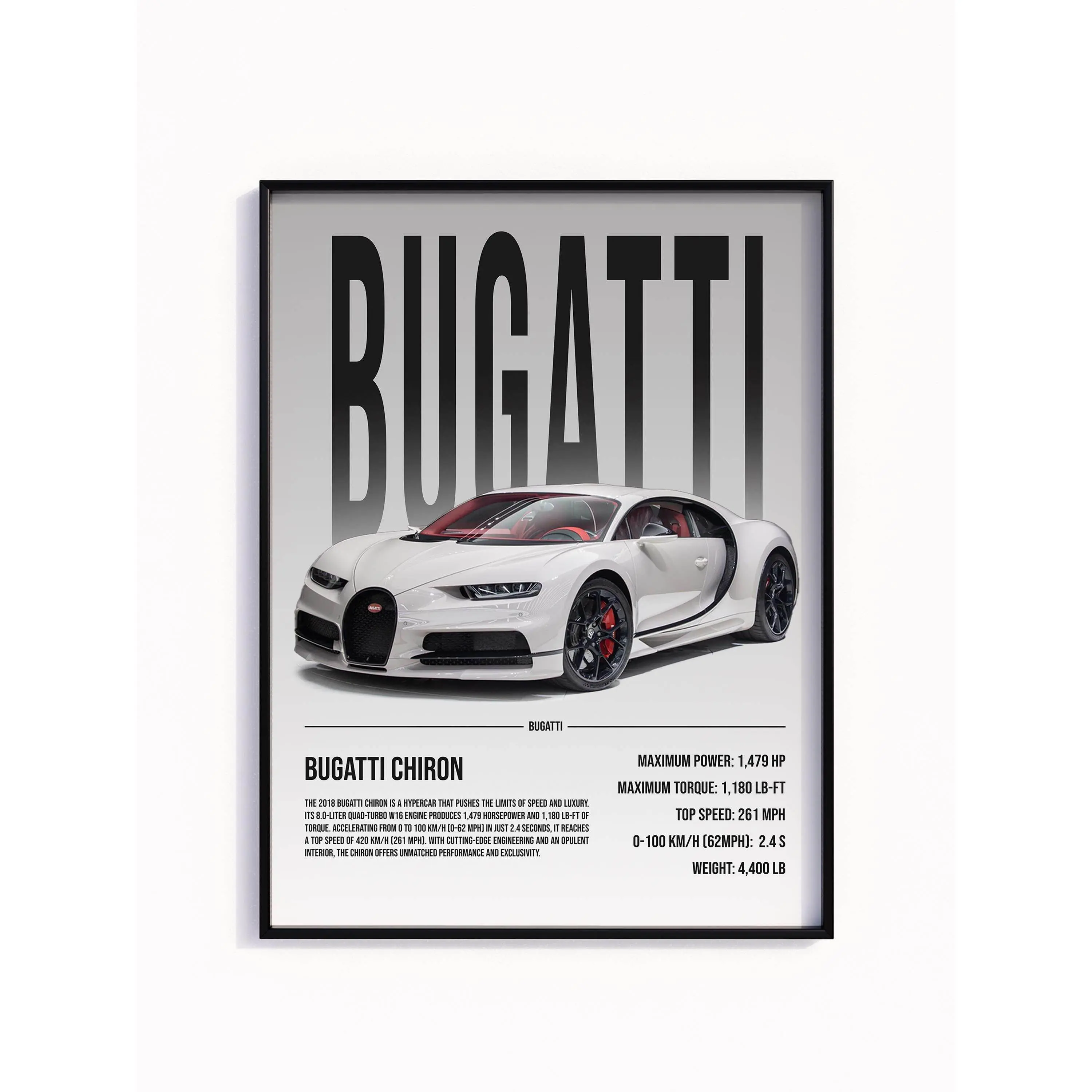 Bugatti Chiron Poster Car Print, Digital , Cool, Wall Print, Retro Wall Decor, Gift POSTER