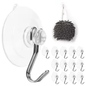 14pcs Suction Cup Wall Hooks PVC Reusable Clear Suction Cups with Metal Hooks Practical Hanging Supplies Without Nails for Wall Door Glass Window Kitchen Bathroom Shower, 45mm, Utility
