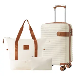 EUROCO 3 Piece Luggage Set, 20" Carry-on Suitcase with TSA Lock and Spinner Wheels, Lightweight Hardshell ABS Suitcase Set for Men Women,Cream
