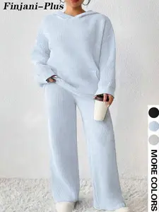 Plus Size Women's Casual Knitting Set, Loose-Fitting Moderate Thickness for Fall & Winter, Comfortable Everyday Wear for Ages 25-54