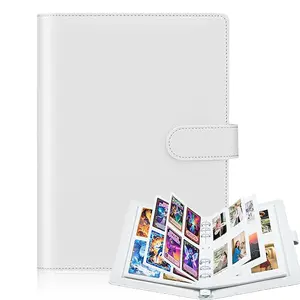 A5 Kpop Photocard Binder with 30 Packs 4-Pocket Card Pages 6 Ring A5 PU Leather Cover Magnetic Buckle Closure 120 Slots White Color Scheme Card Collector Album