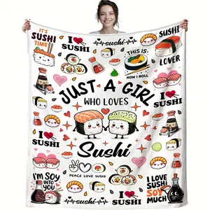 1pc Sushi Blanket Gift, Soft Comfortable Throw for Women Girls Teens, Fun Present for Sushi Lovers Adults, Flannel Fleece Blanket