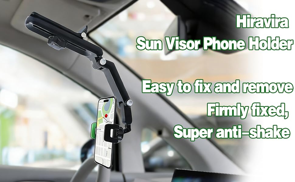 Sun Visor Phone Holder, 360° Rotatable and Extendable Car Phone Holder, 1080 Multifunction Rear View Mirror Mobile Mount Hands-Free，Compatible with Most Smartphones