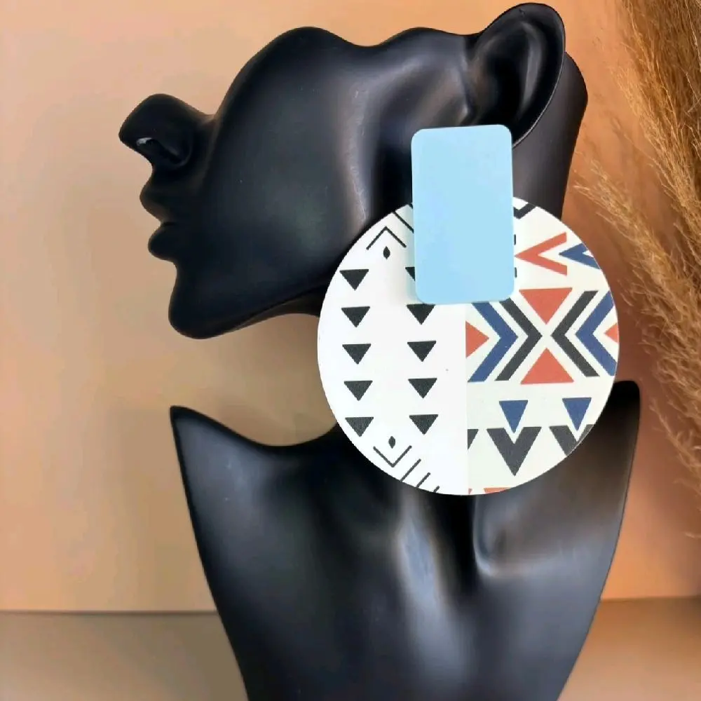 12/ WAKANDA: Afrocentric Graphic Oversize Acrylic Stud Earrings, Casual Stylish Fashion Accessory for Women