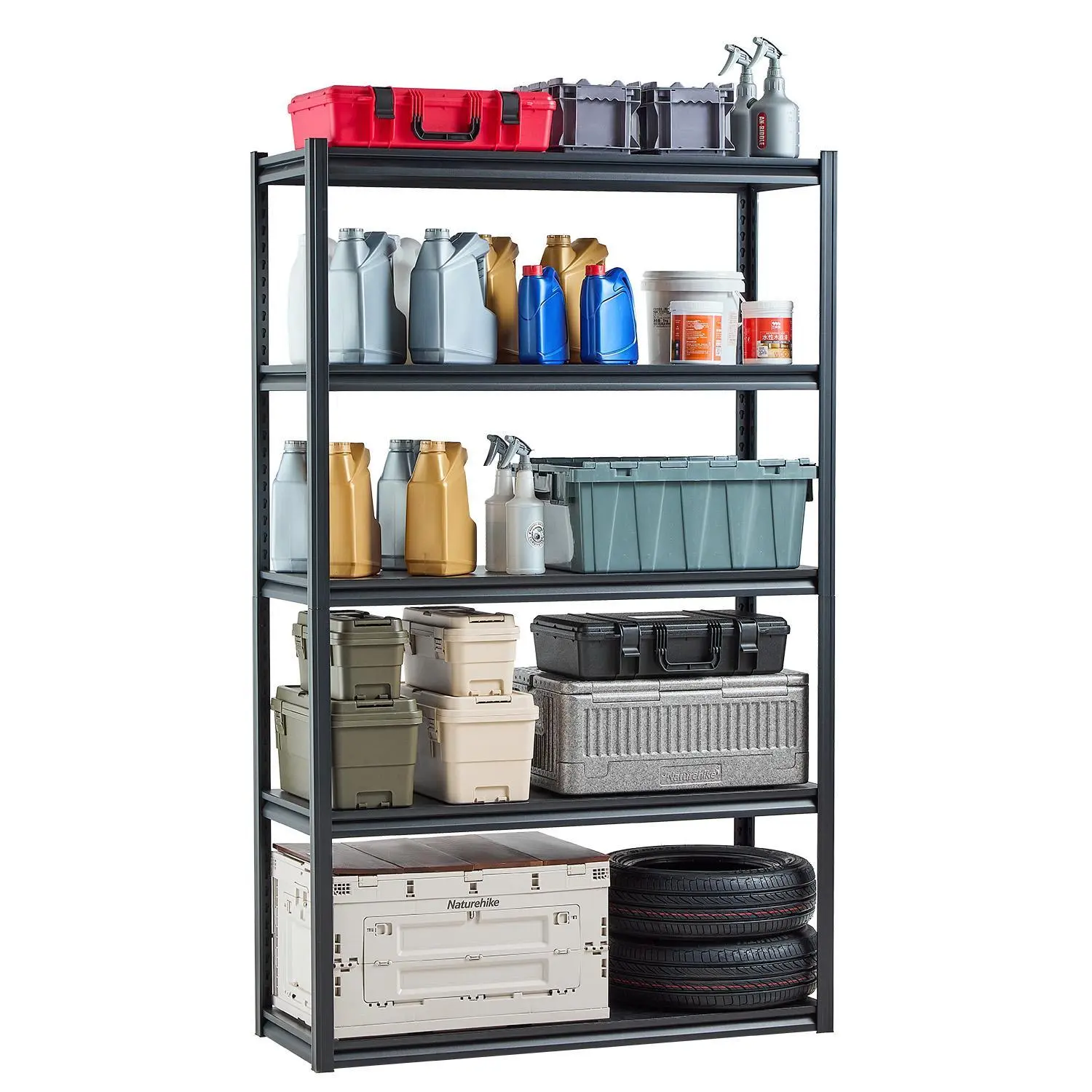 VEVOR 5-Tier Carbon Steel Storage Shelf - 18" D x 48" W x 78" H High Storage Rack, Split Anti-Rust Powder-Coated Standing Shelf Units, Adjustable Organizer with Easy Installation, Garage Organization Father's Day Gift