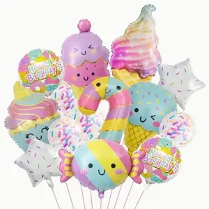 New Ice Cream Aluminum Foil Balloons Birthday Cartoon Cute Candy Summer Sweet Balloon Set Party Decoration, Fun & Festive Supplies