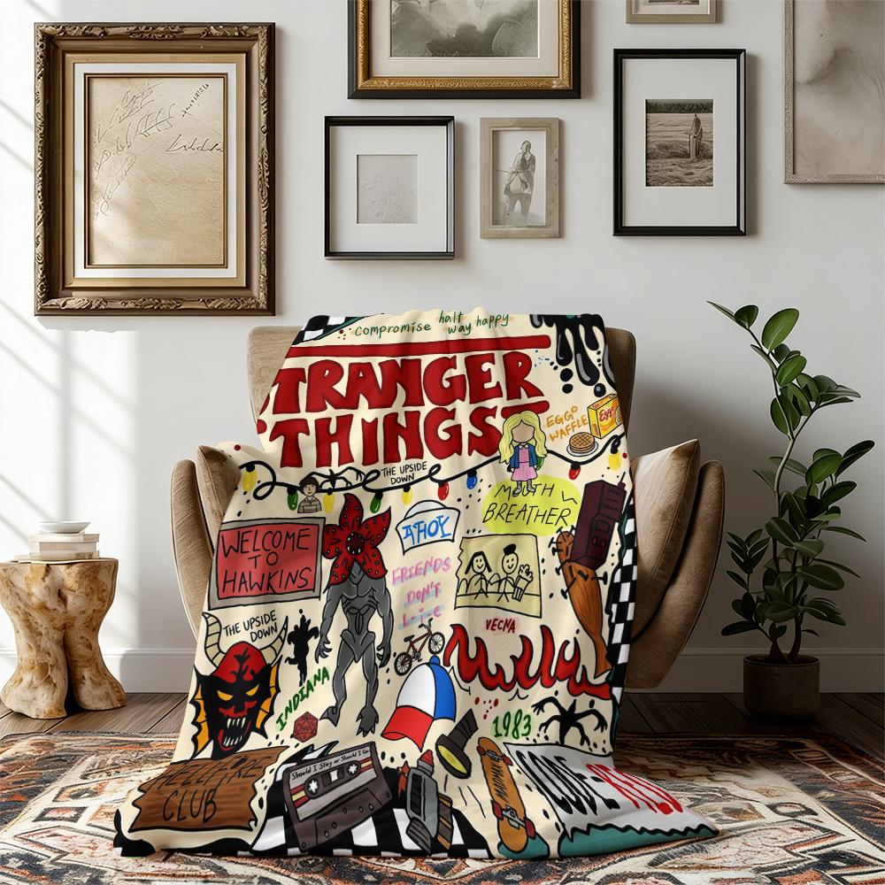 Stranger Things 5 Flannel Blanket | Cozy Hawkins-Inspired Throw for Nostalgic Fans | Soft & Warm for Couch, Bed, and Movie Nights Suitable for all four seasons This is the best gift for couples, children, parents and friends, and it can express deep love.