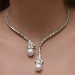 Elegant And Unique Bridal Jewelry With European And American Ste, Featuring Pearls And Zirconia, Perfect For Weddings.