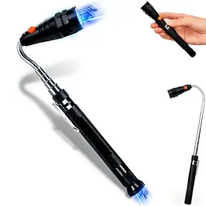 22.6 Inch Extendable Magnetic Pickup Tool with LED Light, 360° Swivel Flexible Bendable Magnet Retrieval Stick, Telescoping Flashlight Grabber for Small Metal Parts in Tight Hard-to-Reach Spaces, Home Garage Repair & Organizing Supply