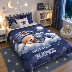 Personalized Goodnight Bear Themed Blanket, Customized Name - Soft, Lightweight, Warm, Suitable for Sofas, Beds, Outdoor - Perfect Birthday and Holiday Gifts for Family and Friends, All Year Round Use, Summer Air-conditioned Room Use
