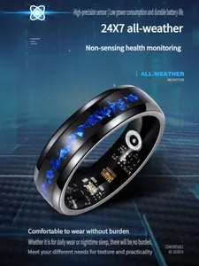 Smart Ring with Blue Gold Foil Inlay, Waterproof Blood Oxygen Heart Rate Monitor, Sleep Monitoring, Fitness Tracker, Gift for Loved Ones
