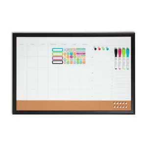U Brands 30 x 20 in Magnetic Dry Erase Calendar Planner Board, Black Wood Style Frame