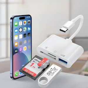 USB C SD Card Reader Adapter, Fermoved Type C Micro SD TF Card Reader Adapter, 3 in 1 USB C to USB Camera Memory Card Reader Adapter for New IPone IPad Pro MacBook Pro and More UBC C Devices