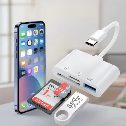 Fermoved 3-in-1 USB Type-C Dual-Slots Card Reader Adapter for SD, Micro SD/TF Cards, Compatible with iPhone 15/16, iPad, MacBook Pro, Android Laptops & Other USB-C Devices