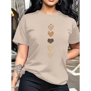 [Artistic Pattern T-Shirt] Multicultural Love Combination Artistic Pattern Print, Fashionable Breathable T-Shirt, Family Travel, Campus, Casual, Daily Commute, Sister Outfit, Versatile T-Shirt