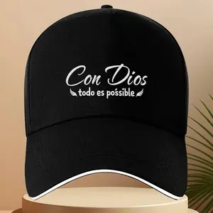 1 Spanish-language inspirational baseball cap - "Con Dios Todo Es Posible" (With God, anything is possible) - Black cap with white lettering, adjustable strap, lightweight non-elastic baseball cap