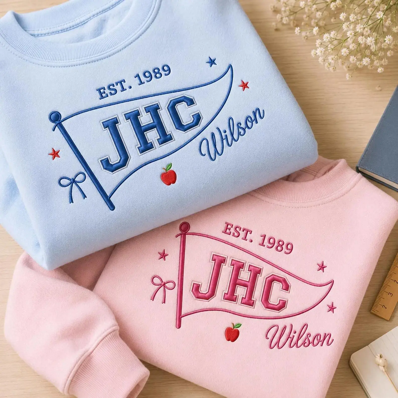 [MAKE IN US]Personalized Teacher Pennant Sweatshirt With Name Embroidered School Spirit Sweatshirt Back To School Teacher Gift, Game Day Gift
