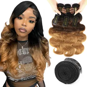 QTHAIR Ombre 1b/4/27 Body Wave Bundles Brazilian Human Hair 4x4 Closure HD Transparent Lace 16A Grade 100% Virgin Hair for Black women Hair Extensions Sew in
