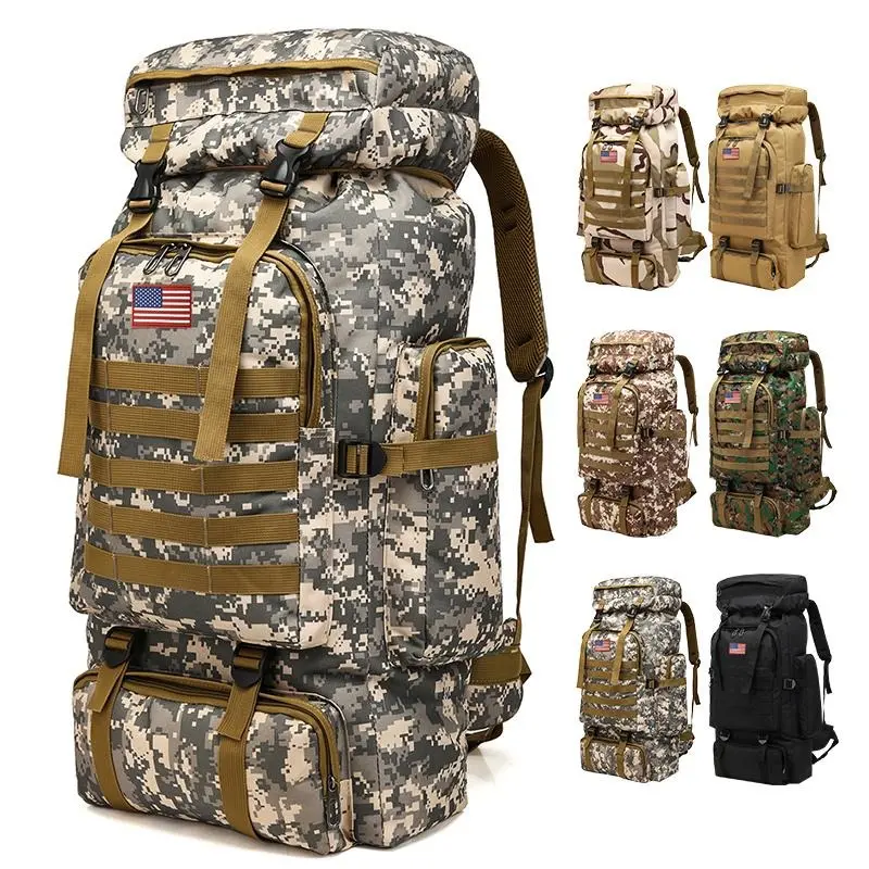 Men's 80L Durable Outdoor Hiking Backpack, Waterproof 900D Oxford Cloth Bag with Molle System, Widened Straps, Water-Resistant for Camping & Hunting