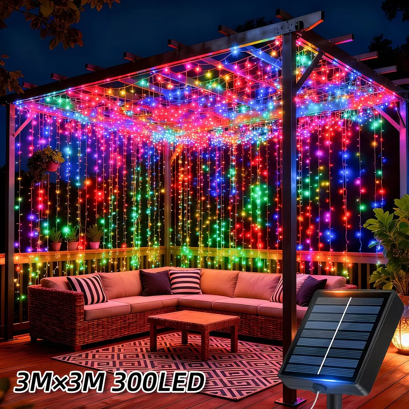 Solar Fairy LED Curtain Lights, 8 Modes, Multicolor & Warm, Ideal for Christmas, Weddings, Parties, Party Lighting Decoration, Garden Decorations, Garden Decorative Lights, Outdoor Decorations