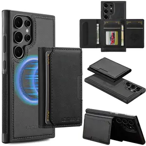 Magnetic Faux Leather Phone Case with Card Slot, Multifunctional Anti-slip TPU Case Cover, Phone Cases Compatible with Samsung, Phone Accessories