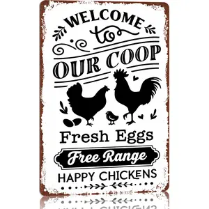 Welcome To Our Coop Funny Chicken Aluminum Sign, Farmhouse Chicken Coop/Kitchen/Garden Decor, Chicken Lover Gift, 8x12 Inch